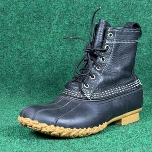LL Bean Boots 8 Inch Black Tumbled Leather Duck Boots Mens 8 M USA Made 06009